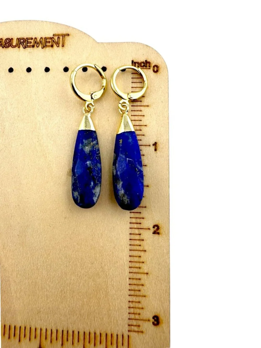 Lapis Lazuli Teardrop Earrings Gold Filled Hoops Blue Gemstone Dangle 1.75" - Picture 8 of 11